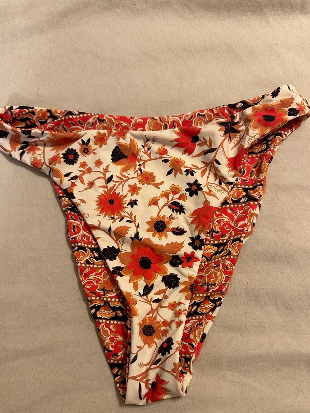 Billabong Floral Print Women’s Reversible Swim Bottoms in Cream and Orange